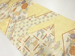 松皮菱に花籠・向かい鶴模様織出し袋帯